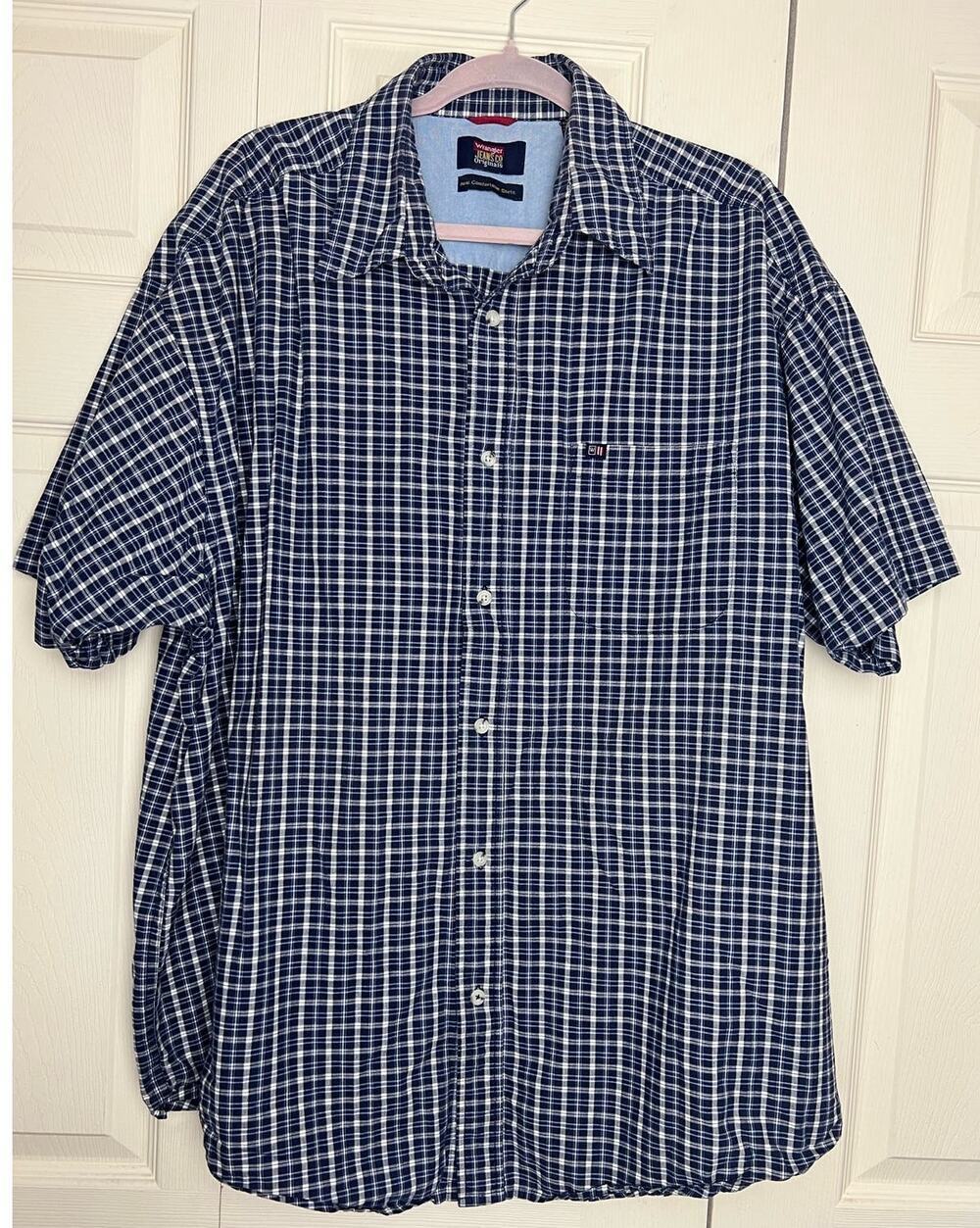 Wrangler Men's Real Comfortable Cotton Shirt Short Sleeve Blue Plaid Size 2XL